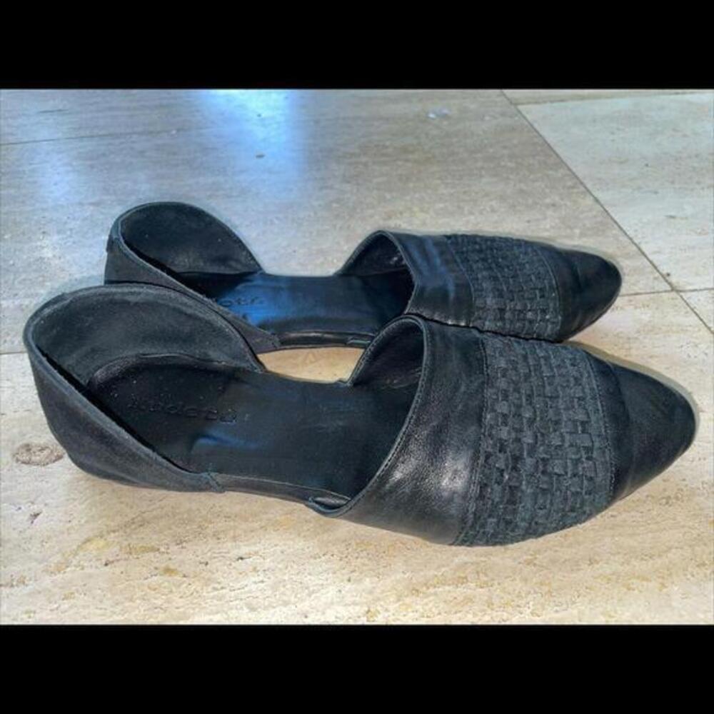 Kudeta goodyear Women's Black Leather Suede Weaved flat Shoe Size 39 US 8/8.5